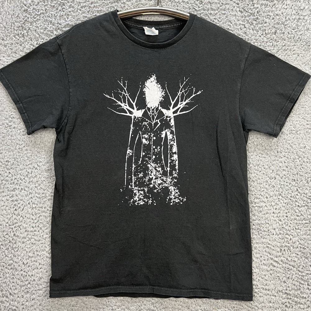 Slender Man T-Shirt Sz Medium Delta Tag Y2K Faded Black Fiction Horror Paranorma